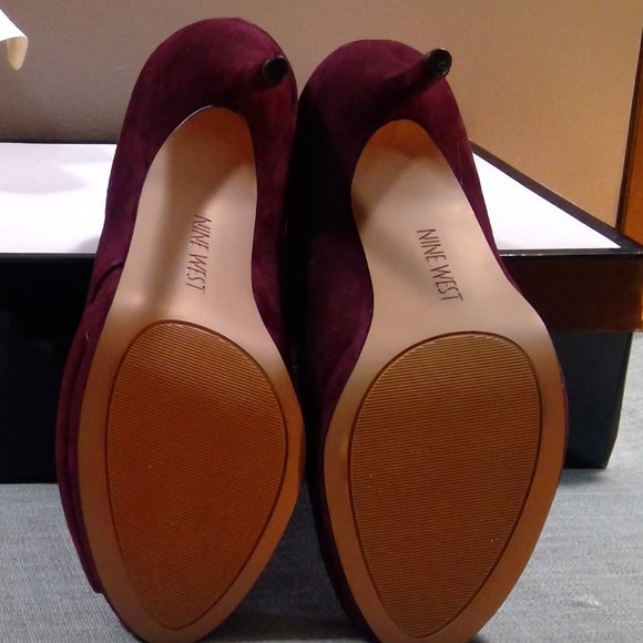 Nine West Dark Red Suede Peep Toe Heels - Picture 5 of 6